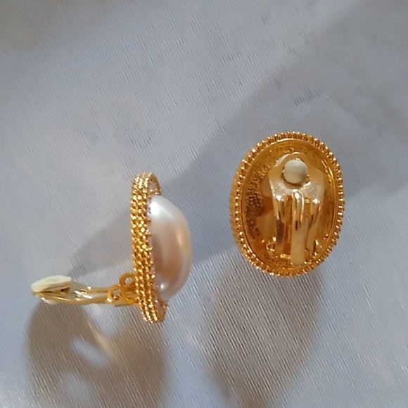 Clip Faux Diamond & Pearl Earrings wedding party - Picture 2 of 4